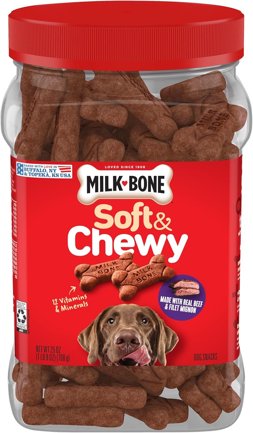 Milk-Bone Soft & Chewy Dog Treats, Beef & Filet Mignon Recipe, 25 Ounce