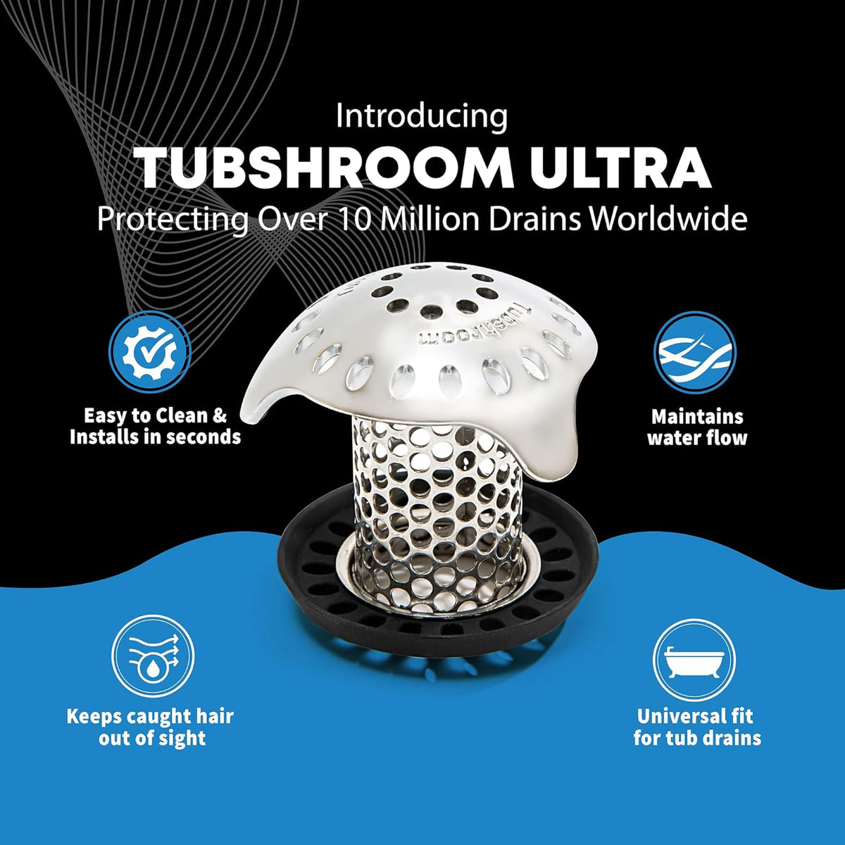 TubShroom Ultra Revolutionary Bath Tub Drain Protector Hair Catcher/Strainer/Snare, Stainless Steel, Stainless Combo