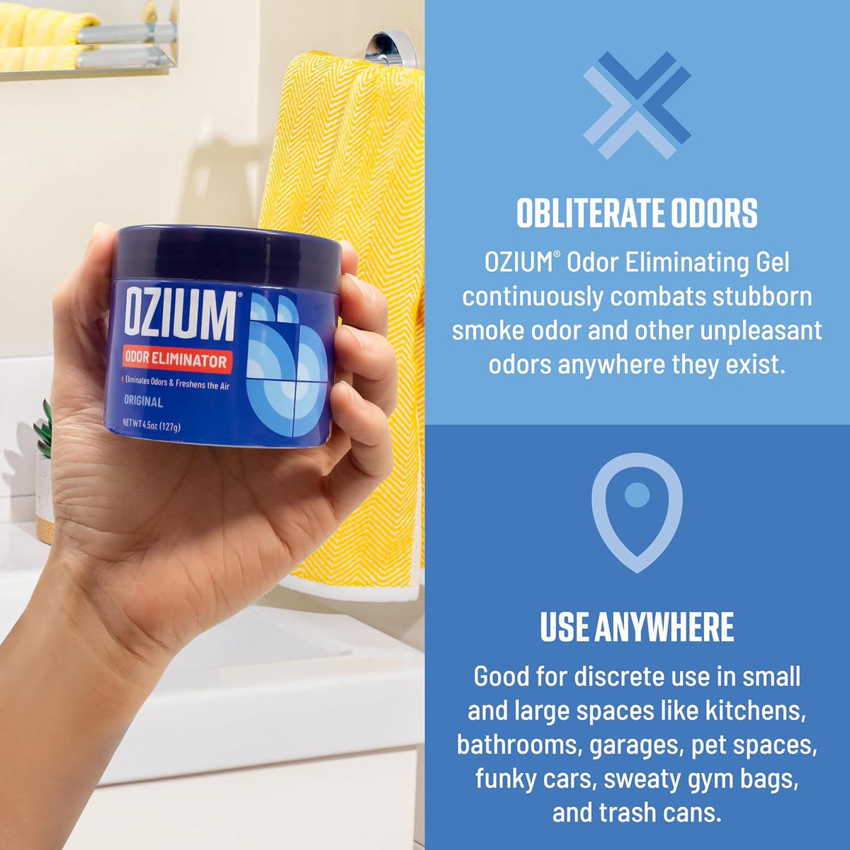 Ozium 4.5 Oz. Odor Eliminating Gel for Homes, Cars, Offices and More, Original, 4 Pack
