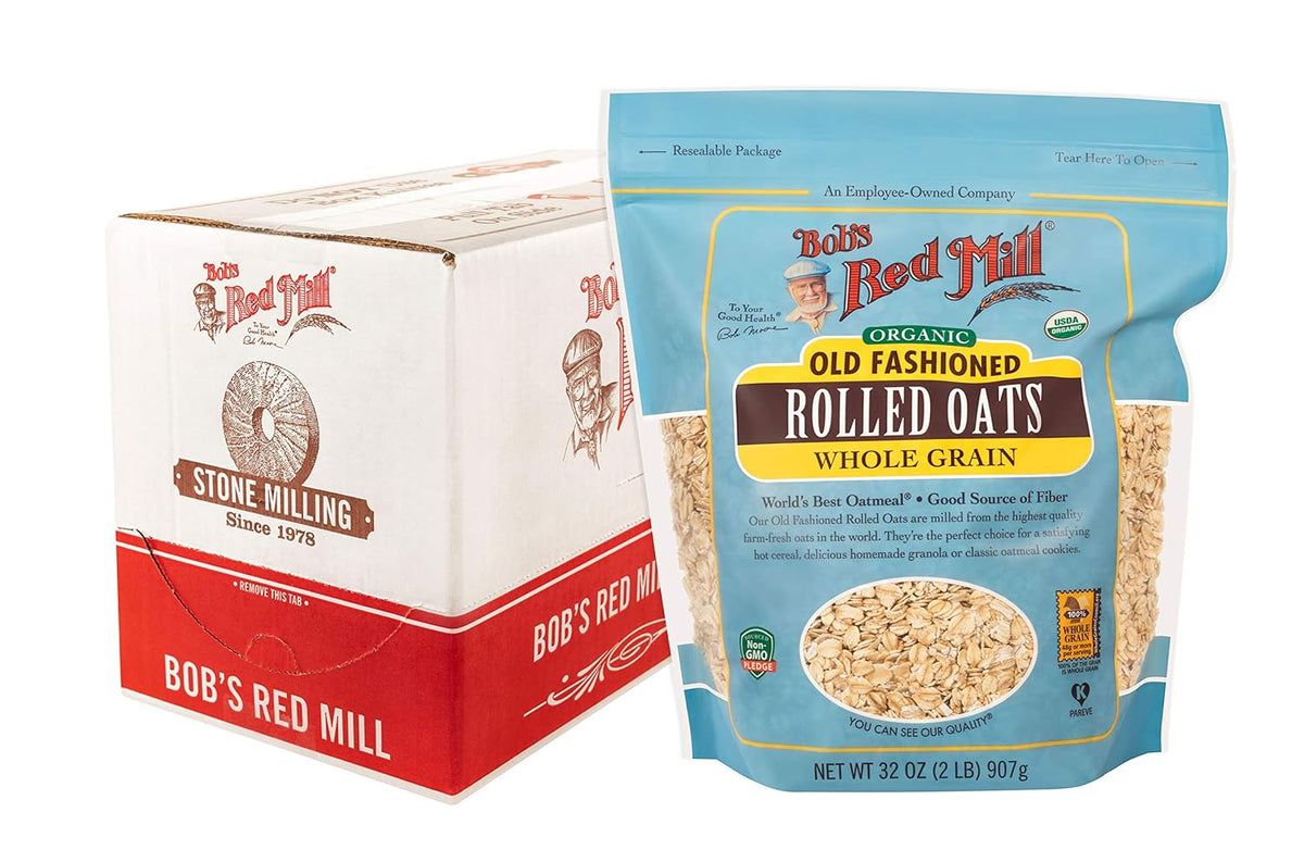 Bob's Red Mill Organic Old Fashioned Rolled Oats, 32oz (Pack of 4) - Non GMO, Whole Grain, Vegan, Kosher