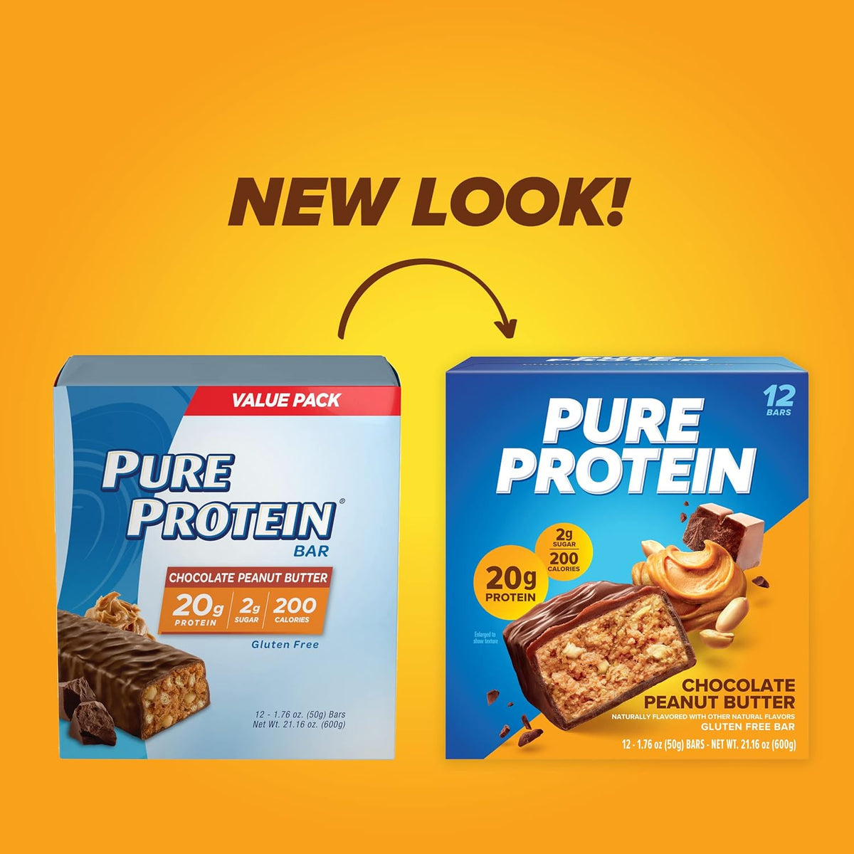 Pure Protein Chocolate Peanut Butter Protein Bars ?20g Protein, 3g Sugar, 190 Calories (12 count) Low Sugar* High Protein Snack - Gluten Free - Perfect for a Healthy Snack