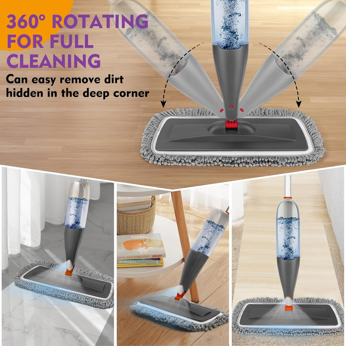 Spray Mop for Floor Cleaning with Washable Pads, Microfiber Wet Mops with 800 ml Refillable Bottle,Reusable Dust Mops with Sprayer for Hardwood Laminate Vinyl Tile Cleaning