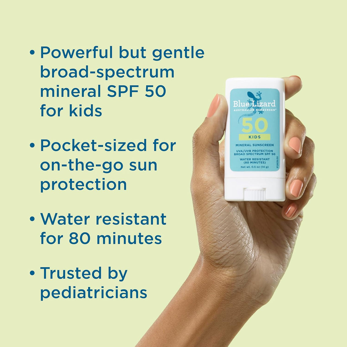 Blue Lizard Kids Mineral SPF 50 Sunscreen Stick, Zinc Oxide, 100% Mineral Actives, Developed for Kids?Sensitive Skin, TSA-Friendly, Vegan, Paraben-free, Fragrance-Free, 0.5 oz