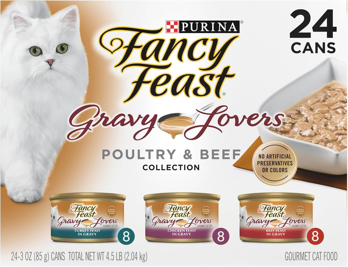 Purina Fancy Feast Gravy Lovers Poultry and Beef Grilled Gourmet Wet Cat Food Variety Pack - (Pack of 24) 3 oz. Cans