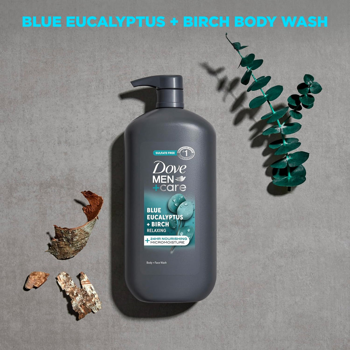 DOVE MEN + CARE Relaxing Blue Eucalyptus + Birch Body and Face Wash with 24-Hour Nourishing Micromoisture Technology Body Wash for Men 30 oz