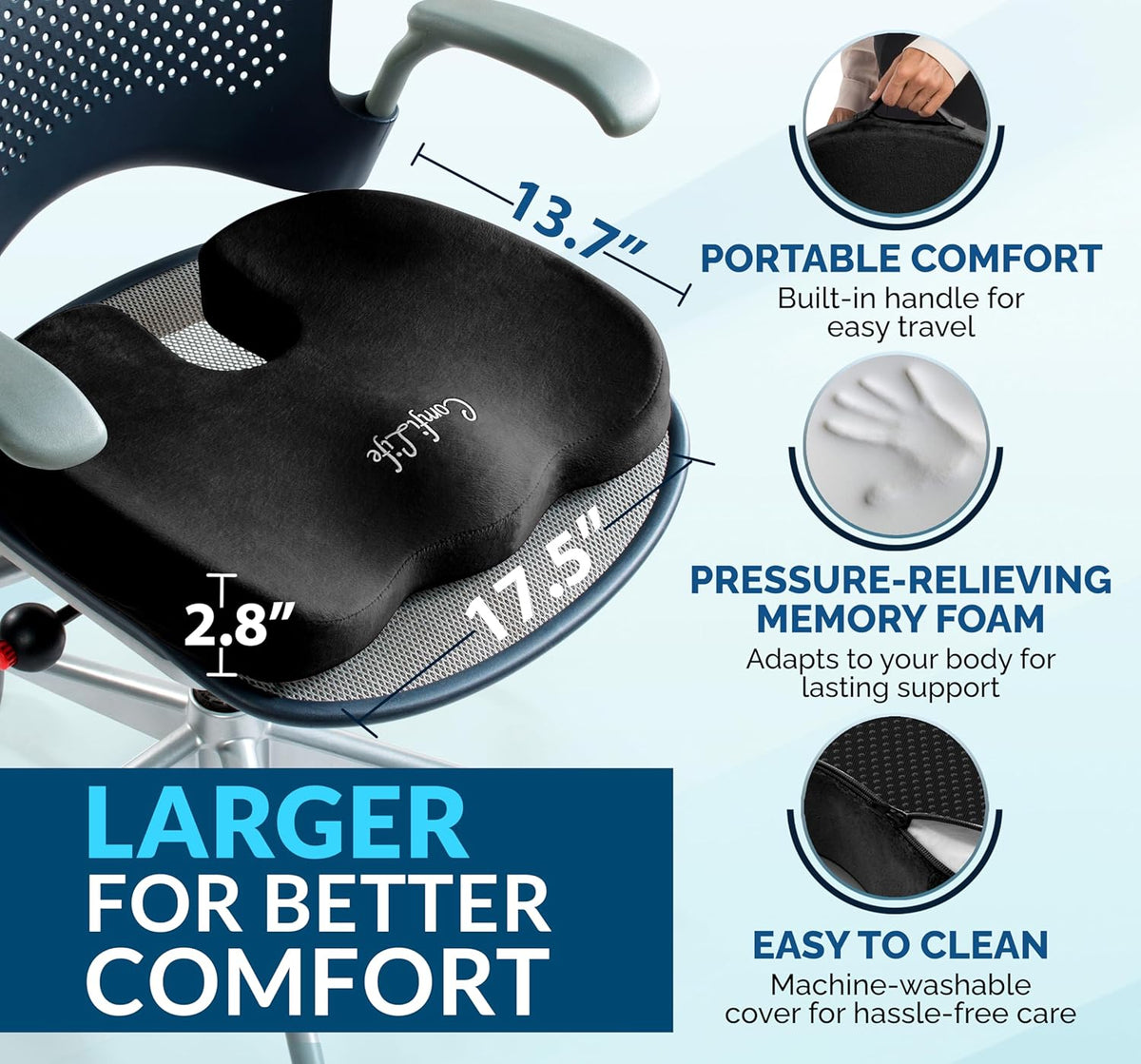 ComfiLife Premium Gel & Memory Foam Seat Cushion ?Doctor Recommended Office Chair Cushion, Car Seat Cushion ?Chair Cushions for Back & Sciatica Pain Relief ?Seat Cushions for Office & Desk (Black)