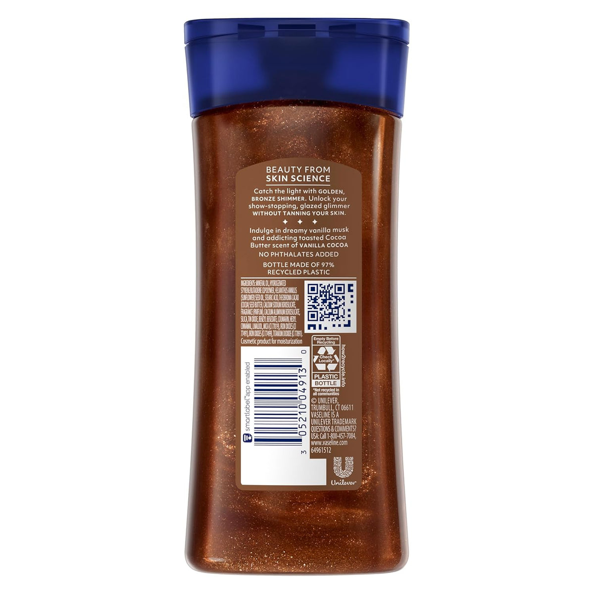Vaseline Glazed and Glisten Golden Hour Body Gel Oil Glow Vanilla Cocoa Shimmering with Ultra-Hydrating Lipids and 100% Pure Cocoa Butter, 6.8 Oz