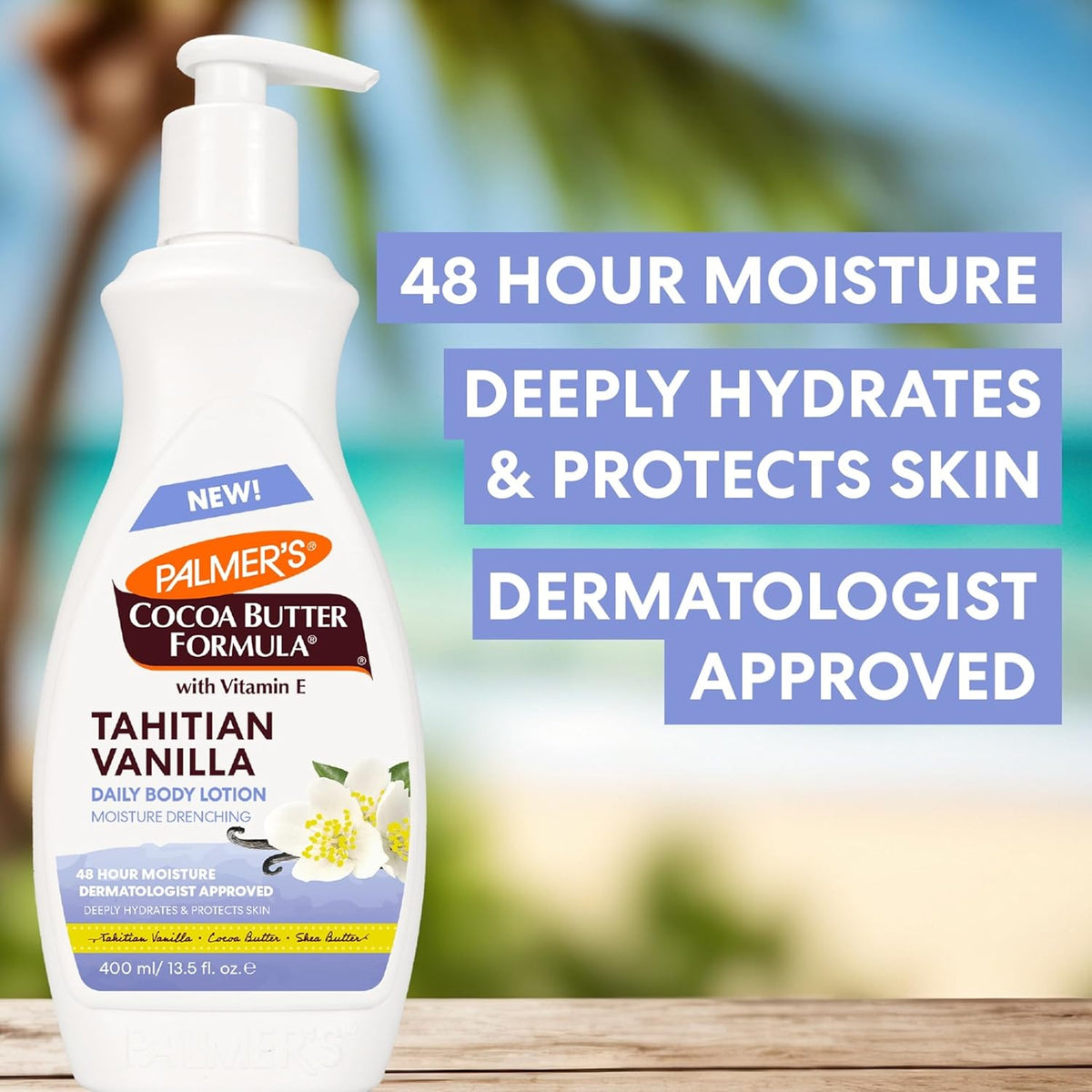 Palmer's Cocoa Butter Formula Tahitian Vanilla Body Lotion, 13.5 Oz, Daily Moisturizing Lotion for Dry Skin with Shea Butter & Vitamin E, Hydrates & Protects, Helps Provide 48-Hour Deep Moisture