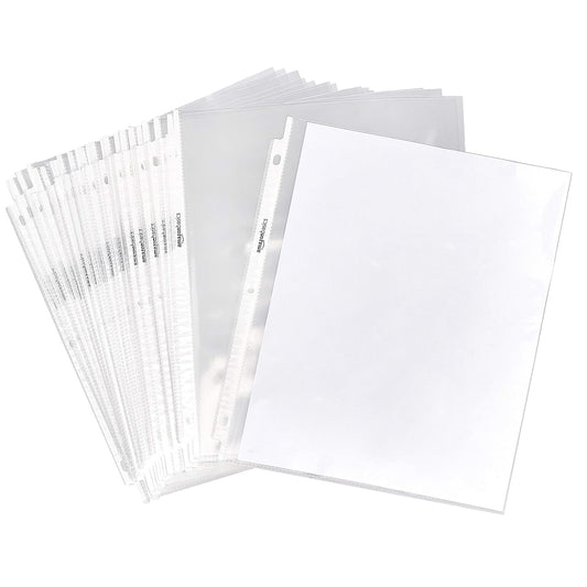 Amazon Basics Sheet Protectors for 3 Ring Binder, Heavyweight, Acid-Free, Clear Plastic Sleeves, Letter Size, 8.5 x 11 Inch, 100-Pack