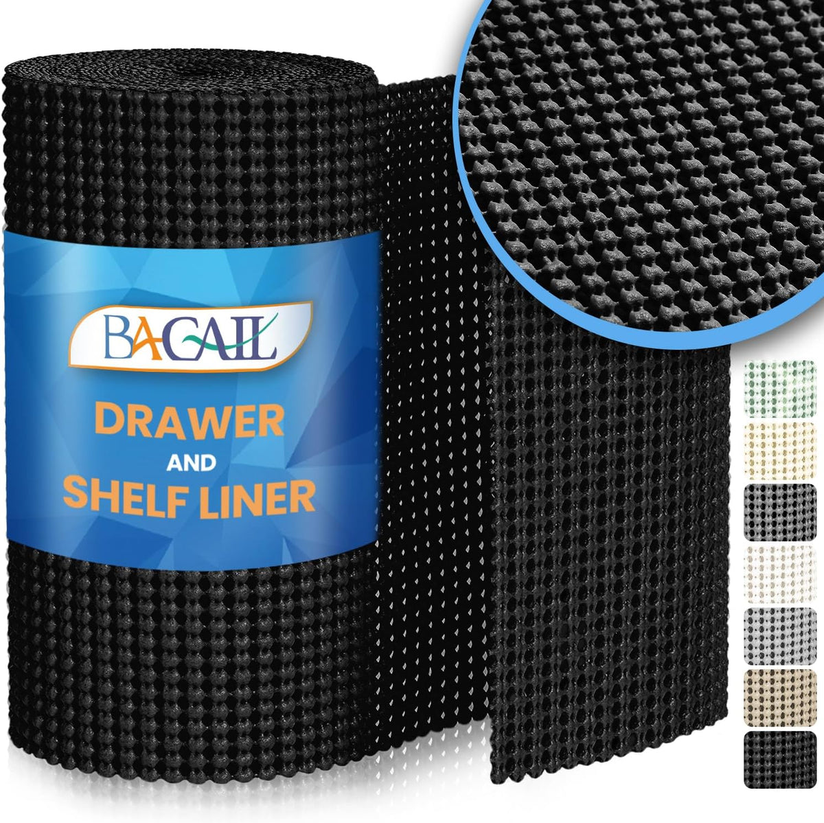 BAGAIL Drawer and Shelf Liner, 12 in X 10 Ft Non-Adhesive Shelf Liners for Kitchen Cabinets, Thick Strong Grip Liners for Desk, Shelves, Bathroom Drawers, Cabinet Protection - Black