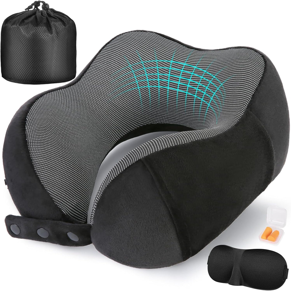 Cirorld Neck Pillow for Traveling, Travel Pillows for Airplanes,100% Pure Memory Foam Travel Neck Pillow, Adjustable Flight Pillow, Portable Plane Accessories with Eye Mask, Earplugs, Carry Bag