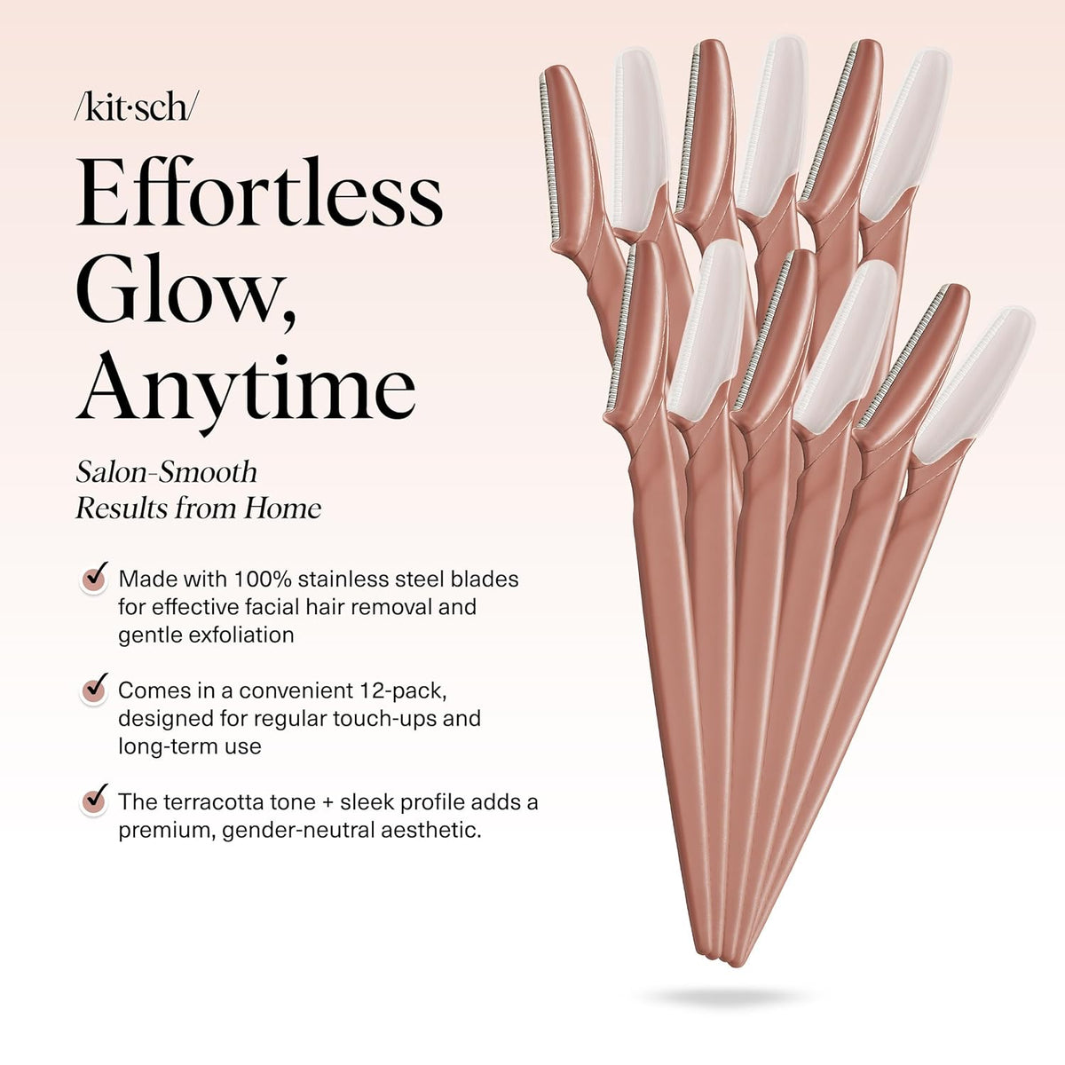 Kitsch Dermaplane Razor for Women Face ?Face Razors for Women & Men, Eye Brow Razors & Face Shaver ?Exfoliating Facial Razor & Dermaplaner as Skin Care Tool for Smoother Skin - Terracotta, 12 pcs