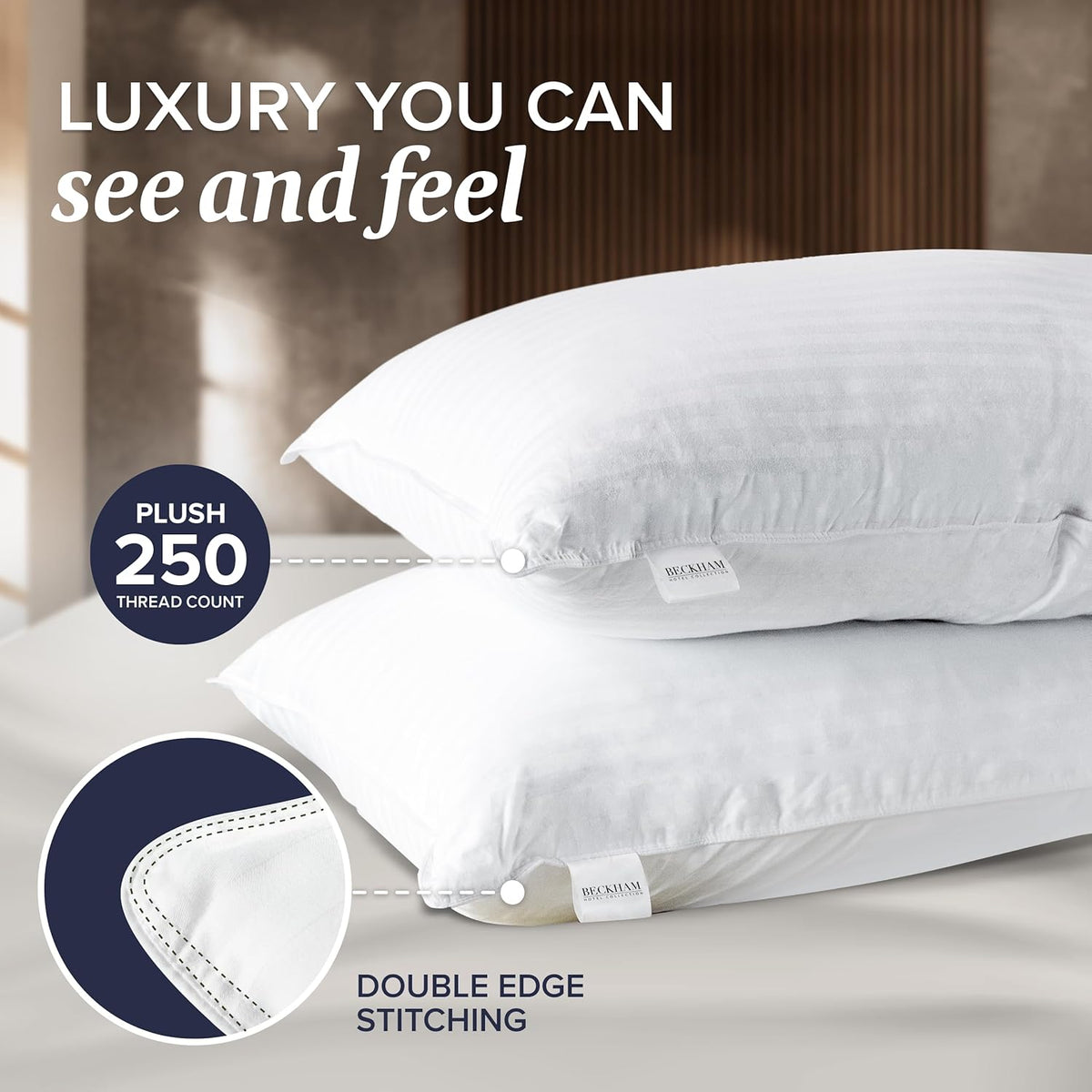 Beckham Hotel Collection Bed Pillows Standard/Queen Size Set of 2 - Original Soft Down Alternative Pillow for Sleeping - Soft Support for Back, Stomach or Side Sleepers