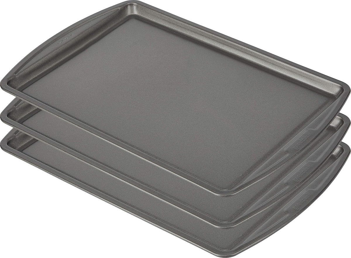 GoodCook Everyday Nonstick Carbon Steel 13?x 9?Baking Sheet Set, 3 Pack ?Standard-Sized Carbon Steel Cooking Pans, Bakeware Set, Cookie Sheets for Baking, Oven Pan Set