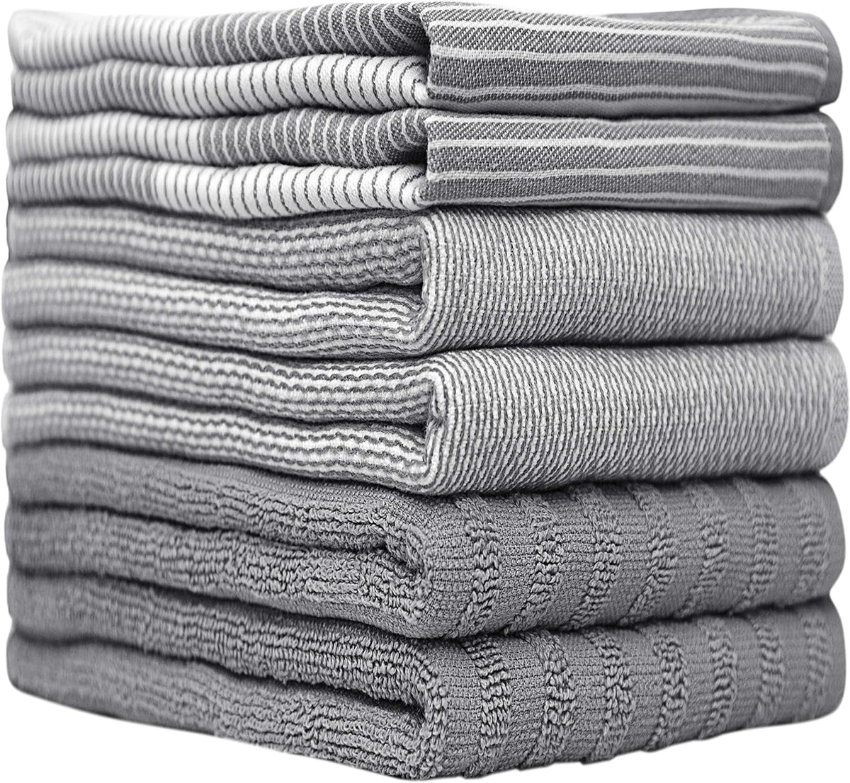 Premium Kitchen Towels (20? 28? 6 Pack) | Large Cotton Dish Towels | Flat & Terry Highly Absorbent Kitchen Linen Set with Hanging Loop | Gray