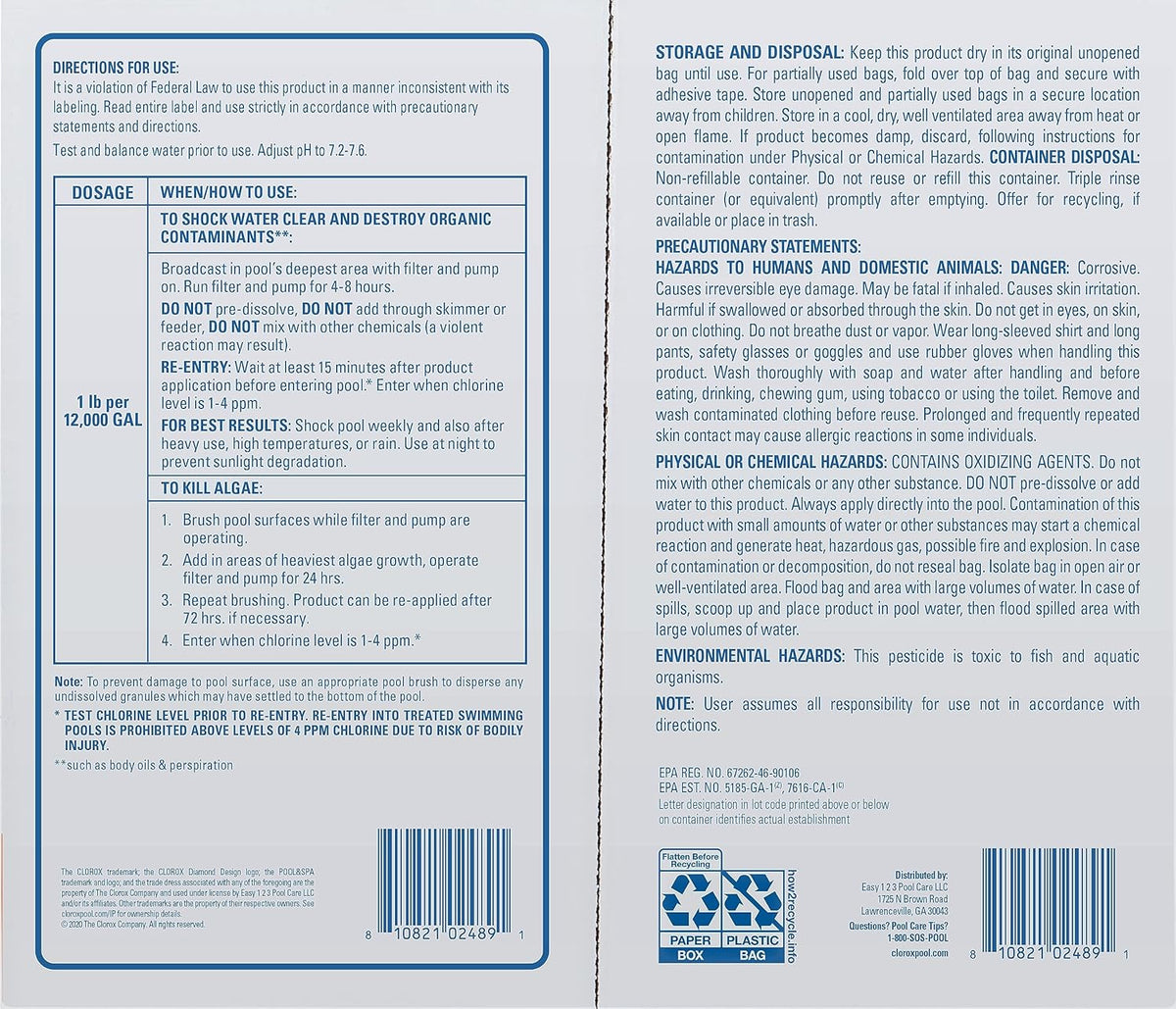 Clorox?Pool&Spa?Shock XTRABLUE?Plus, Kills Bacteria & Algae in Swimming Pools, Swim-Ready in 15 Minutes, (12-Pack), Granular