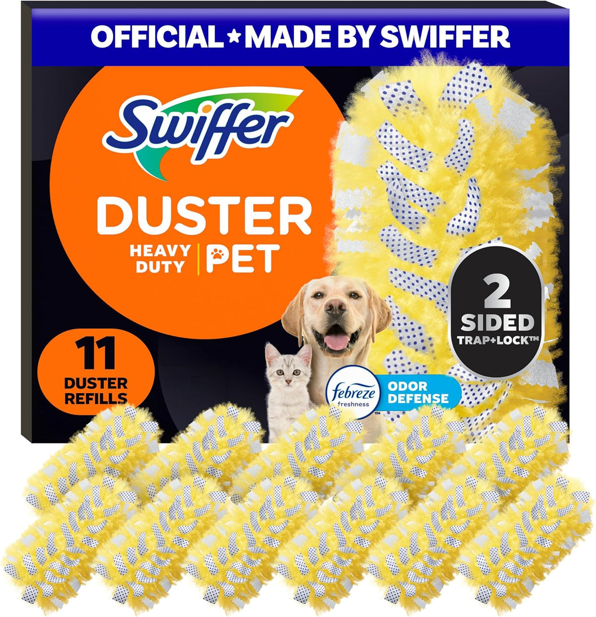 Swiffer Pet Heavy Duty Dusters Refills, Multisurface 360 Dusters with Febreze Odor Defense, 11 Count