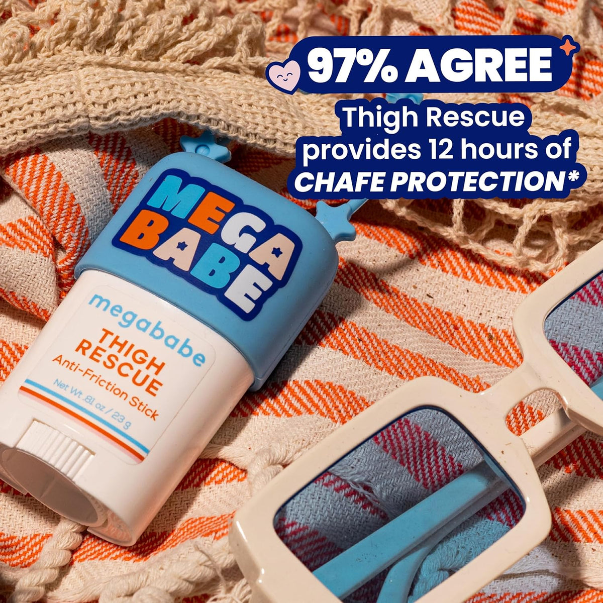 Megababe Thigh Rescue Anti-Chafe Stick Mini | Travel size, great for on-the-go | Prevents skin chafe & irritation | Thighs, arms, bra-lines & more