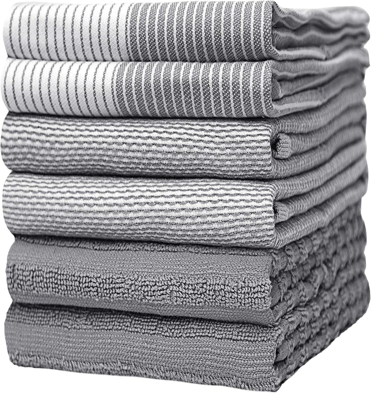 Premium Kitchen Towels (20? 28? 6 Pack) | Large Cotton Dish Towels | Flat & Terry Highly Absorbent Kitchen Linen Set with Hanging Loop | Gray