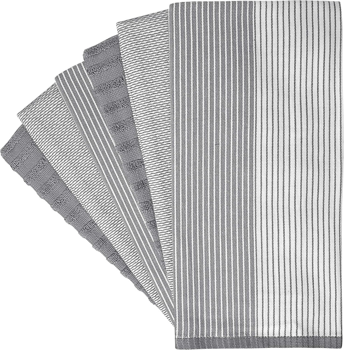 Premium Kitchen Towels (20? 28? 6 Pack) | Large Cotton Dish Towels | Flat & Terry Highly Absorbent Kitchen Linen Set with Hanging Loop | Gray
